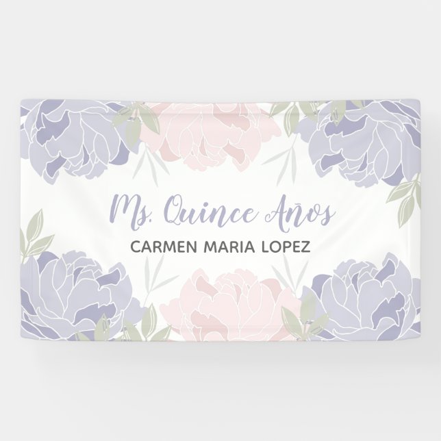 Banderoles Peonies roses et violettes Quinceanera Party (Horizontal)