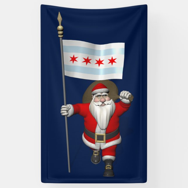 Banderoles Père Noël Avec Drapeau De Chicago (Vertical)