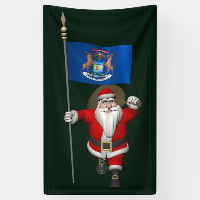 Banderoles Père Noël Avec Drapeau Du Michigan (Vertical)