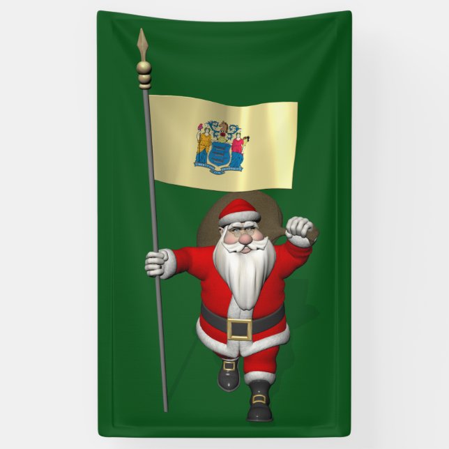 Banderoles Père Noël Avec Drapeau Du New Jersey (Vertical)