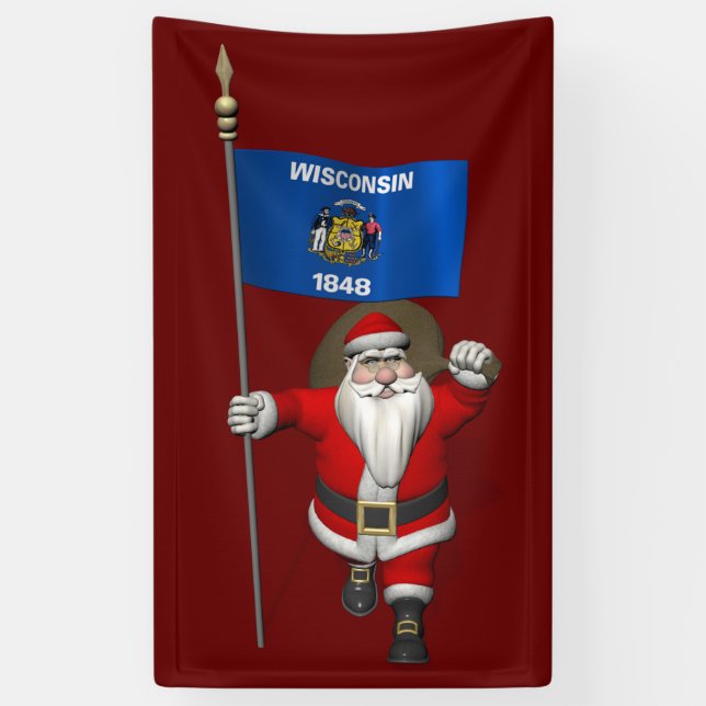 Banderoles Père Noël Avec Drapeau Du Wisconsin (Vertical)