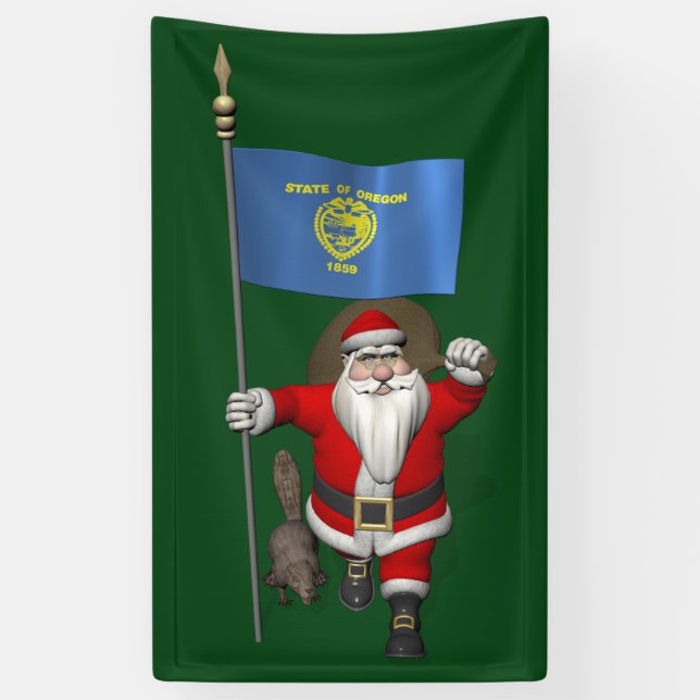 Banderoles Père Noël Avec Drapeau Oregon Et Castor (Vertical)