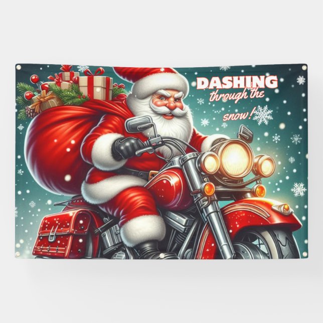 Banderoles Père Noël en moto (Horizontal)