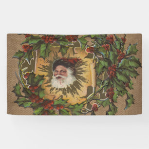 Banderoles Père Noël Vintage Antique Houx Noël
