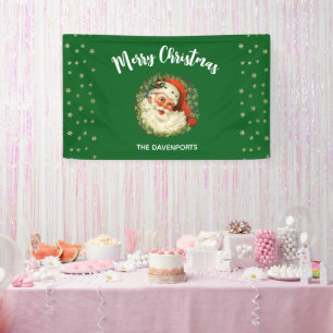 Banderoles Père Noël vintage avec couronne de pin Noël