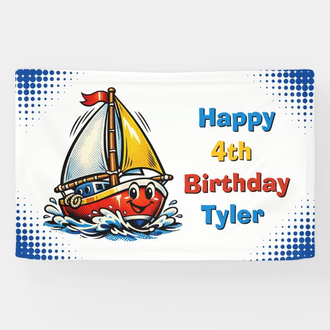 Banderoles Personalized Boy's Sailboat Themed Birthday Party (Horizontal)