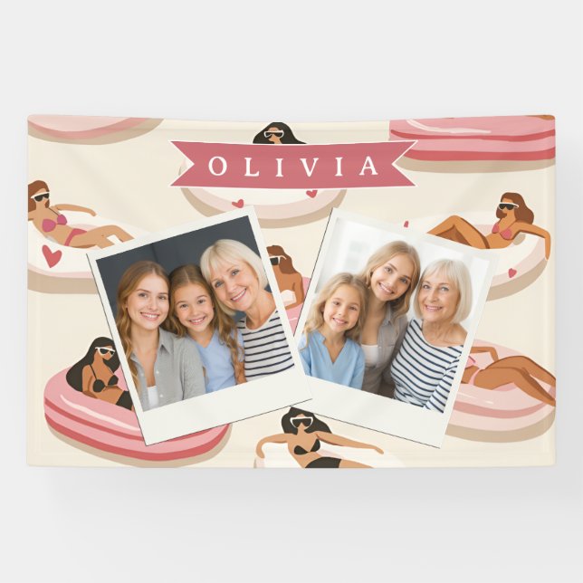 Banderoles Personalized Cute Pink Pool Float Summer Aesthetic (Horizontal)