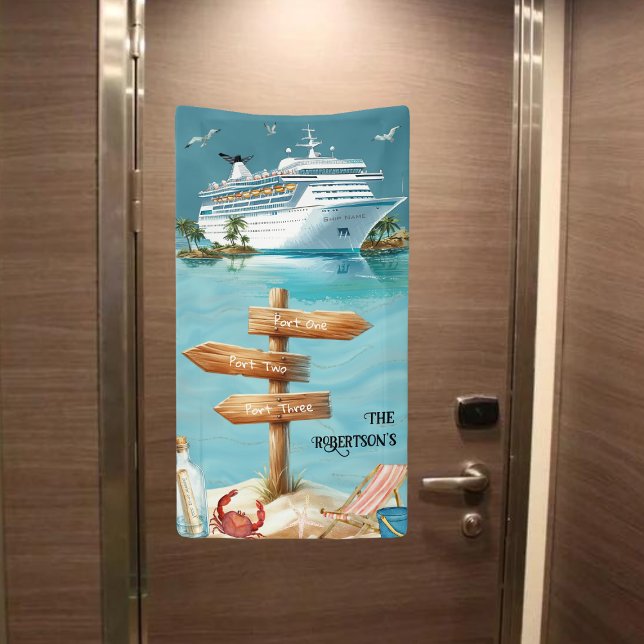 Banderoles Personalized Family 3Ports Sign Cruise Door Banner (Customize your three cruise ports)