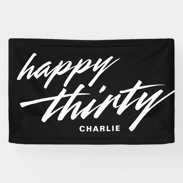 Banderoles Personalized Modern Script Black 30th Birthday (Horizontal)
