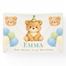 Personalized Onederful Bear First Birthday Banner
