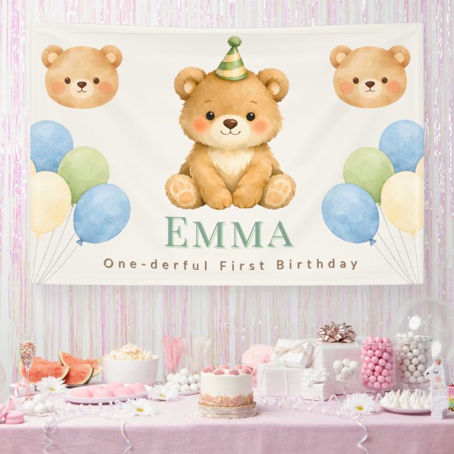 Banderoles Personalized Onederful Bear First Birthday Banner (Fête)