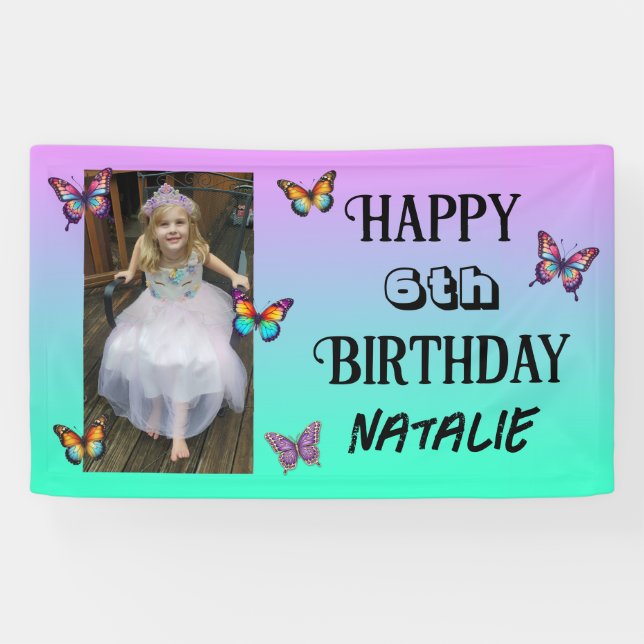Banderoles Personalized Photo and Age Butterfly Birthday (Horizontal)