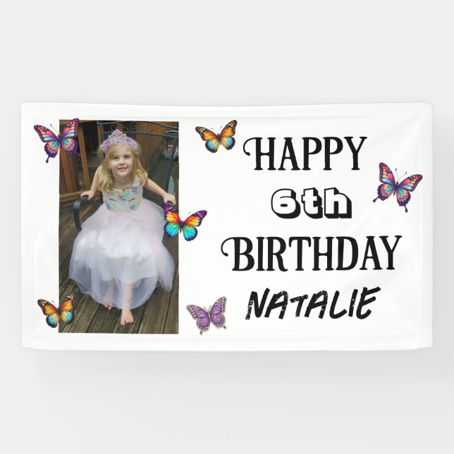 Banderoles Personalized Photo and Age Butterfly Birthday (Horizontal)