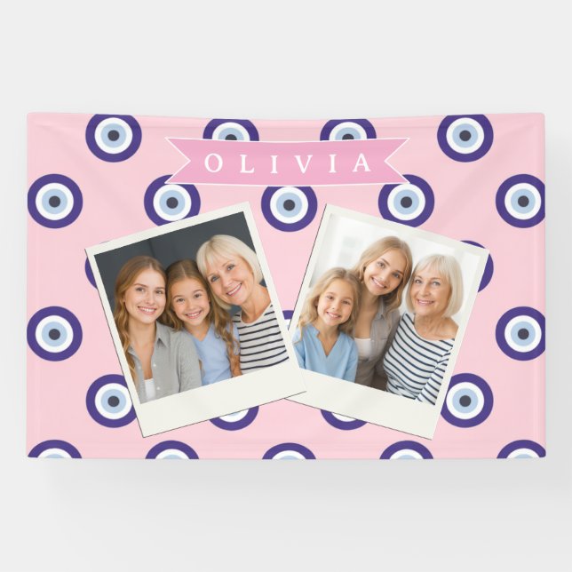 Banderoles Personalized Pink Evil Eye Pattern Gifts With Name (Horizontal)