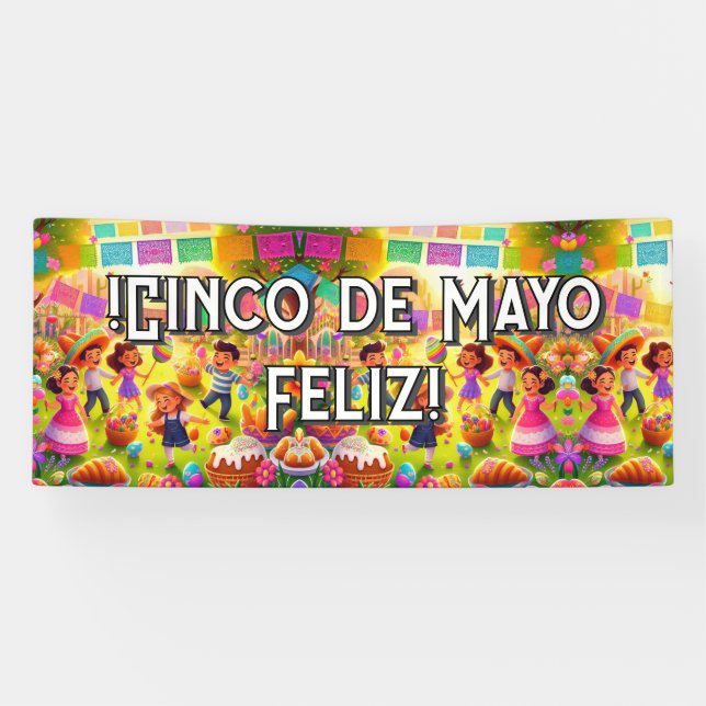 Banderoles Personnalisable ! Cinco de Mayo Fleliz ! (Horizontal)