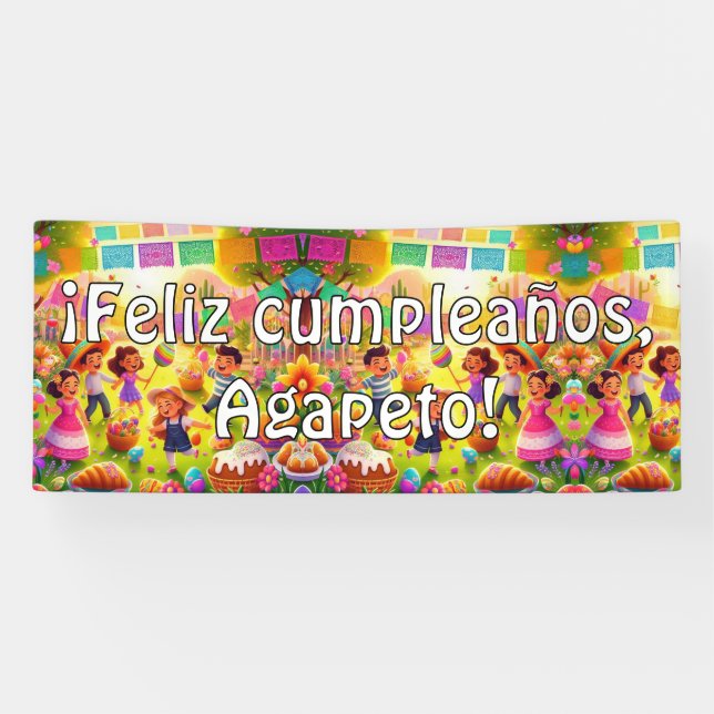 Banderoles Personnalisable ! Feliz cumpleaños ! Fiesta Ba mex (Horizontal)