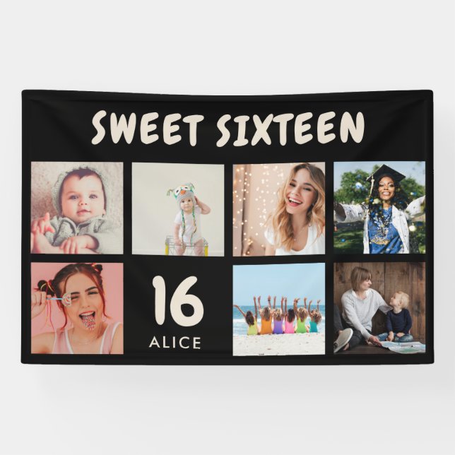 Banderoles Personnalisé 16e anniversaire de fête Photo Collag (Horizontal)