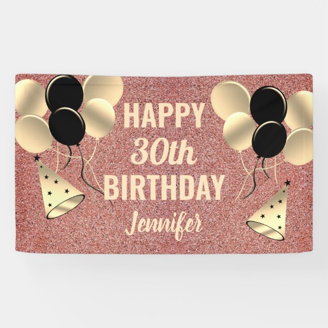 Banderoles Personnalisé 30e anniversaire Rose Gold Parties sc (Horizontal)