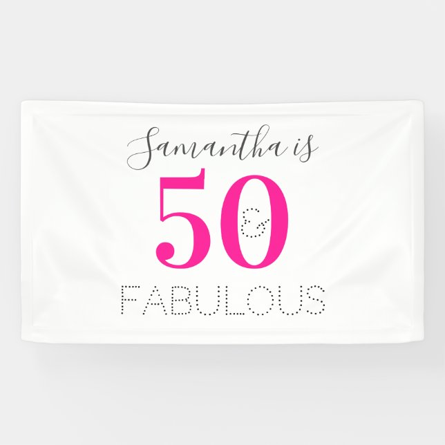 Banderoles Personnalisé 50 et Fabulous Hot Pink Anniversaire (Horizontal)