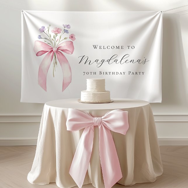 Banderoles Personnalisé 70e anniversaire Banner Bow Fleur sau (Créateur téléchargé)