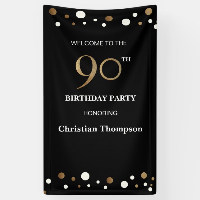 Banderoles Personnalisé 90e Anniversaire Gold confetti (Vertical)
