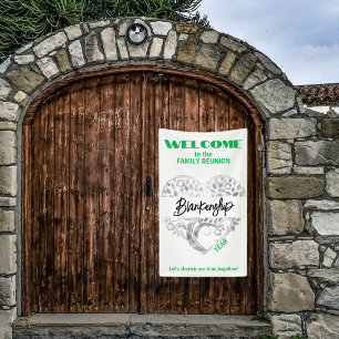 Banderoles Personnalisé Famille Réunion Coeur Art Arbre Blanc