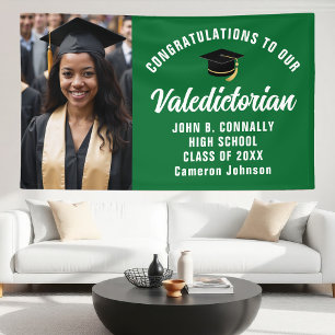 Banderoles Personnalisé Green Valedictorian Photo Graduation 