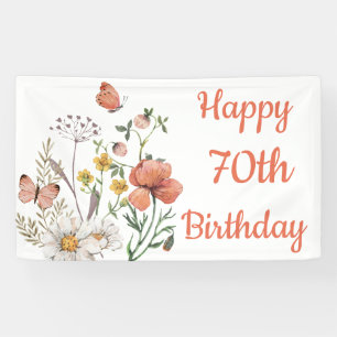 Banderoles Personnalisé Joyeux 70e anniversaire Fleurs sauvag