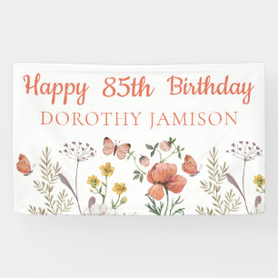 Banderoles Personnalisé Joyeux 85e anniversaire Fleurs sauvag