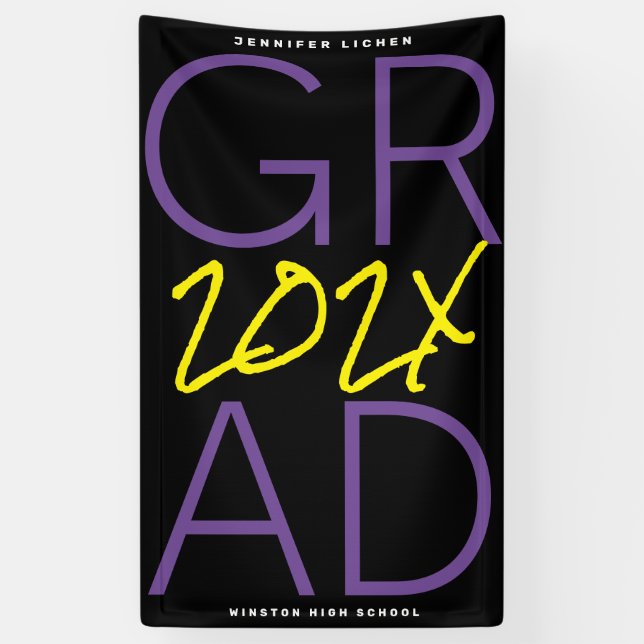 Banderoles PERSONNALISÉ | Noir jaune violet blanc | COLLÈGE (Vertical)