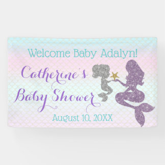 Banderoles Personnaliser Baby shower sirène Purple Turquoise