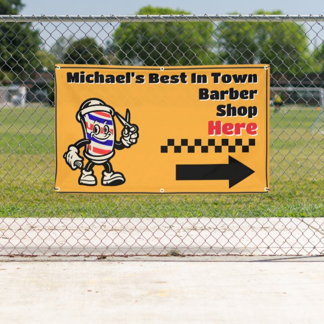 Banderoles Personnaliser Barber Shop Ici Flèche Tournez à dro (En situation)