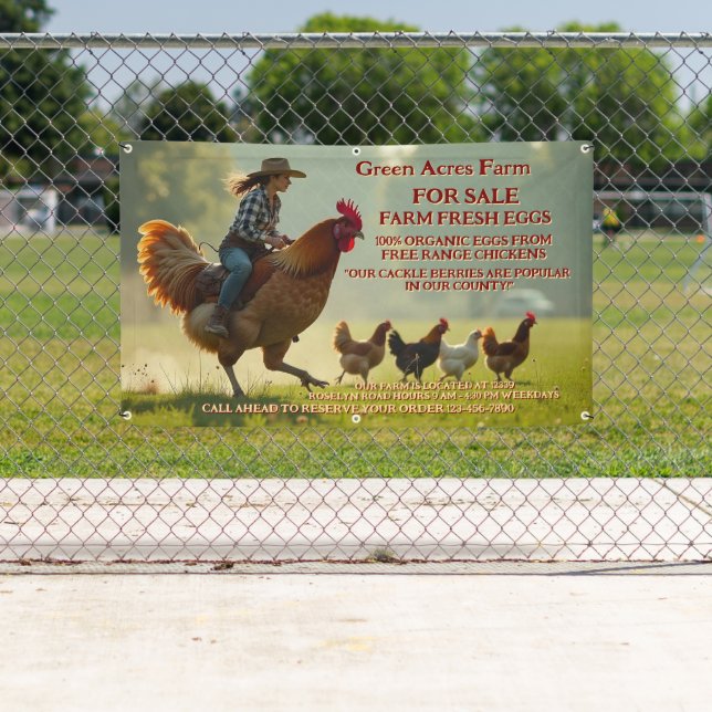 Banderoles Personnaliser Drôle Ferme Bio Oeufs Frais Cage Gra (En situation)