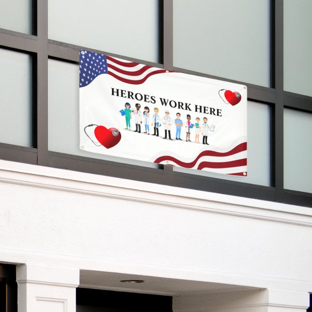 Banderoles Personnaliser Les héros travaillent ici le personn (Bâtiment extérieur)