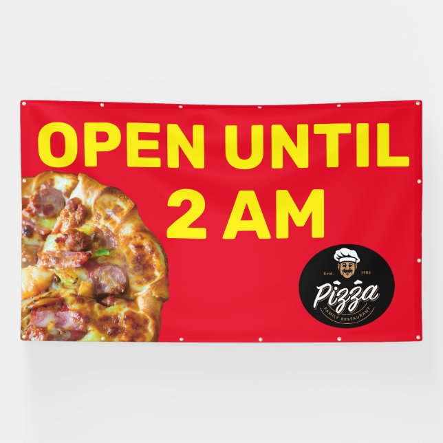 Banderoles Personnaliser Pizza Shop Logo Ouvert Jusqu'À 2H00  (Horizontal)
