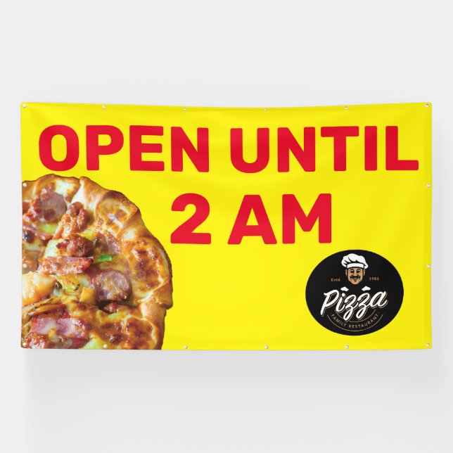 Banderoles Personnaliser Pizza Shop Logo Ouvert Jusqu'À 2H00  (Horizontal)