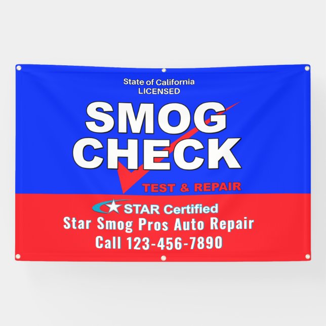 Banderoles Personnaliser Star Certified Smog Test Automotive  (Horizontal)