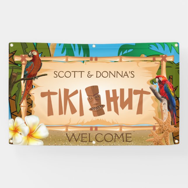 Banderoles Personnaliser Tiki Hut dans Paradise Bienvenue Des (Horizontal)