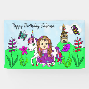 Banderoles Personnalisez Birthday Banner Princess et Unicorn