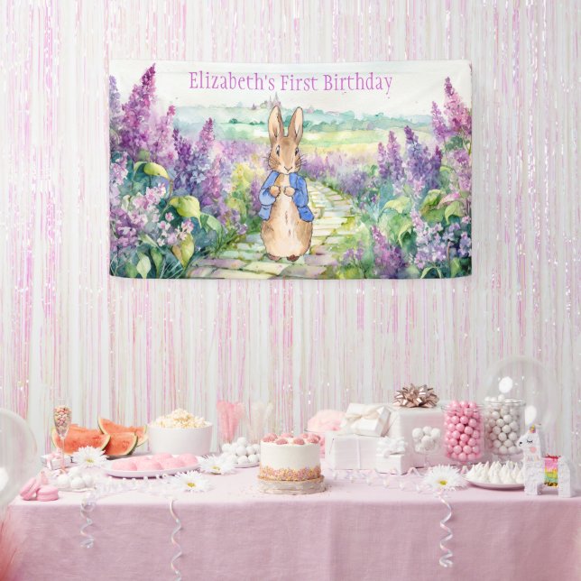 Banderoles Personnalisez Pierre le lapin avec des lilas (Fête)