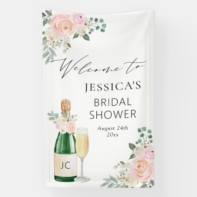 Banderoles Pétales & Prosecco Champagne Affiche de bienvenue (Verticale)