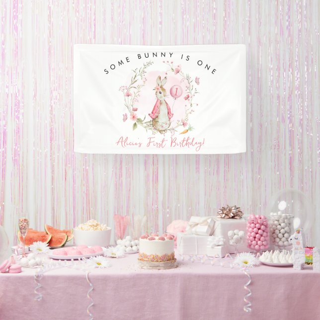 Banderoles Peter Rabbit Pink 1st Birthday Some Bunny is ONE (Fête)