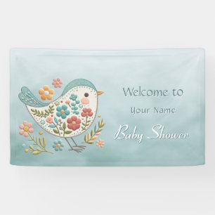 Banderoles Petit Baby shower aux fleurs roses Bleues d'oiseau