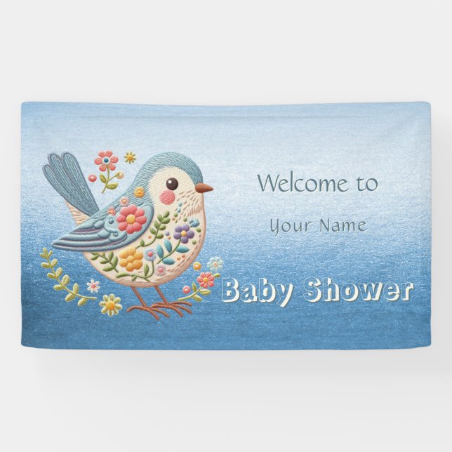 Banderoles Petit Baby shower Floral Bleu (Horizontal)