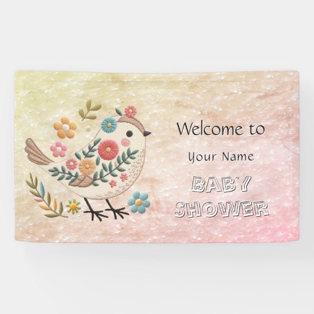 Banderoles Petit Baby shower Floral coloré d'oiseaux (Horizontal)