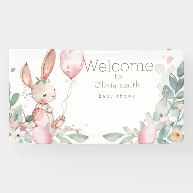 Banderoles petit baby shower lapin à fleurs mignon (Horizontal)