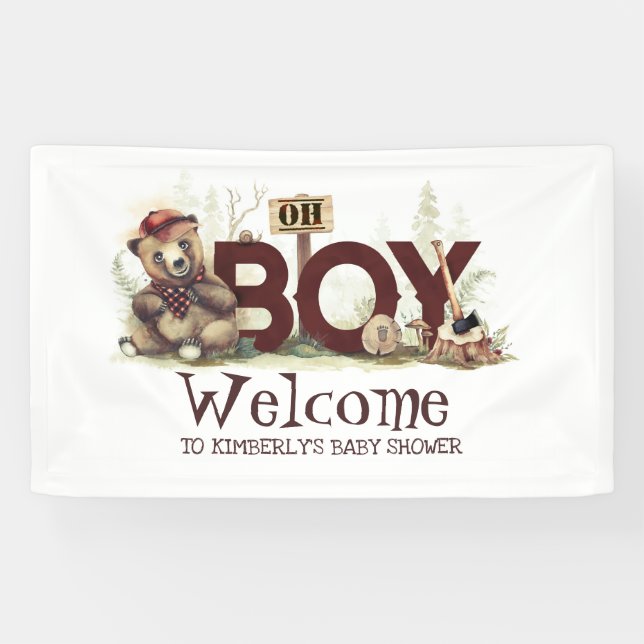 Banderoles Petit Baby shower Ours Lumberjack Bienvenue (Horizontal)