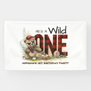 Banderoles Petit bûcheron Ours Premier anniversaire Bienvenue