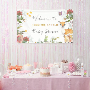 Banderoles Petit cerf, Big Joy Fleur rose thème Baby shower