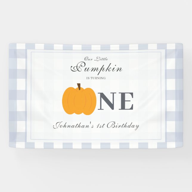 Banderoles Petit Citrouille Automne Pastel Bleu Premier Anniv (Horizontal)